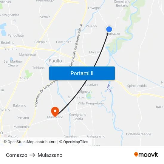 Comazzo to Mulazzano map