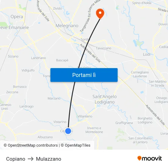 Copiano to Mulazzano map