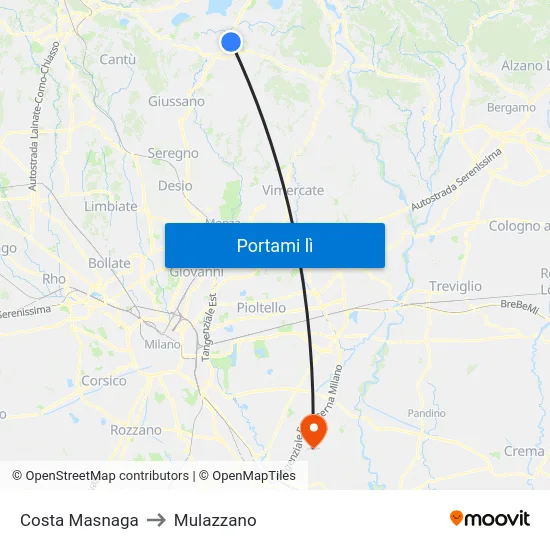 Costa Masnaga to Mulazzano map