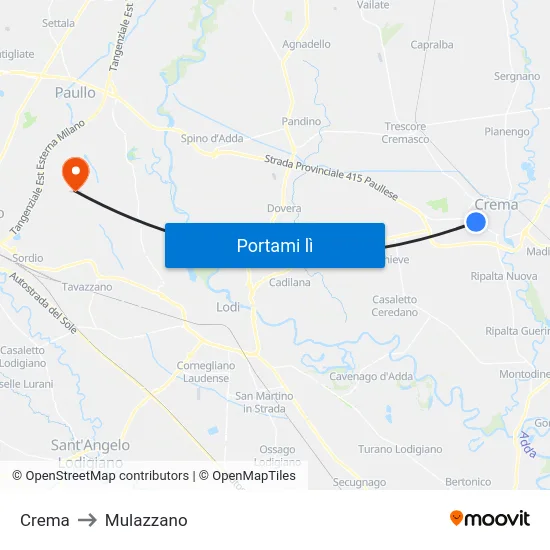 Crema to Mulazzano map