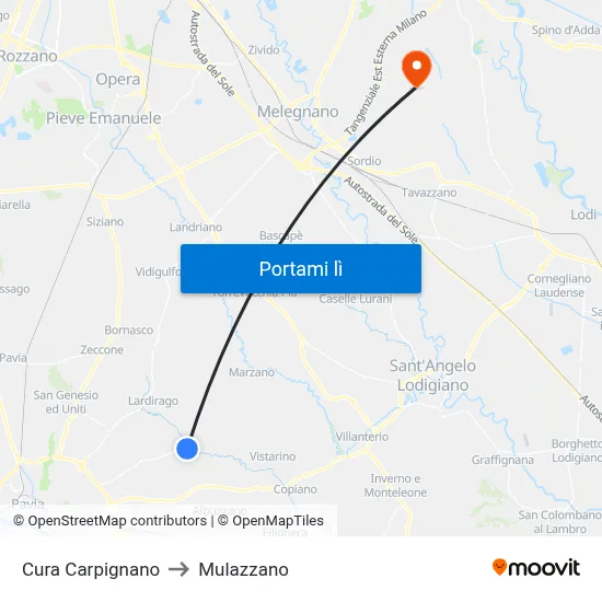 Cura Carpignano to Mulazzano map