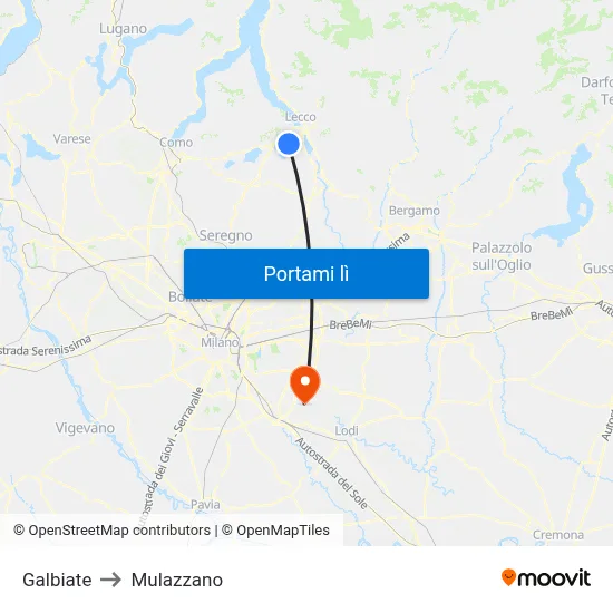 Galbiate to Mulazzano map