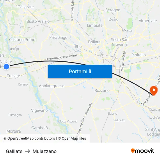 Galliate to Mulazzano map