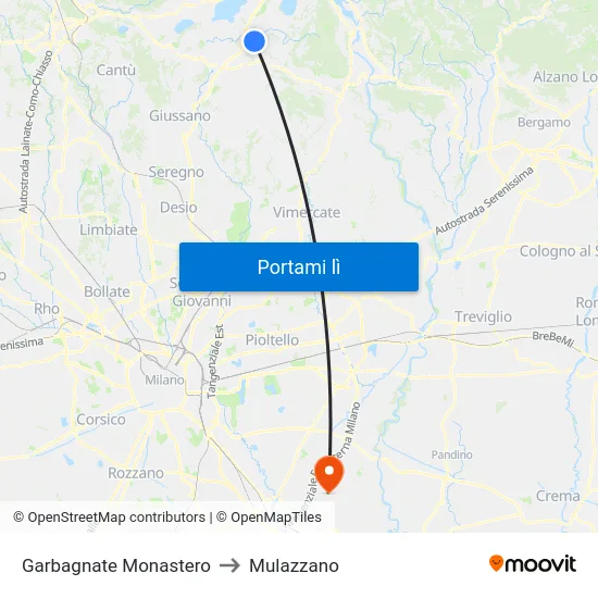 Garbagnate Monastero to Mulazzano map