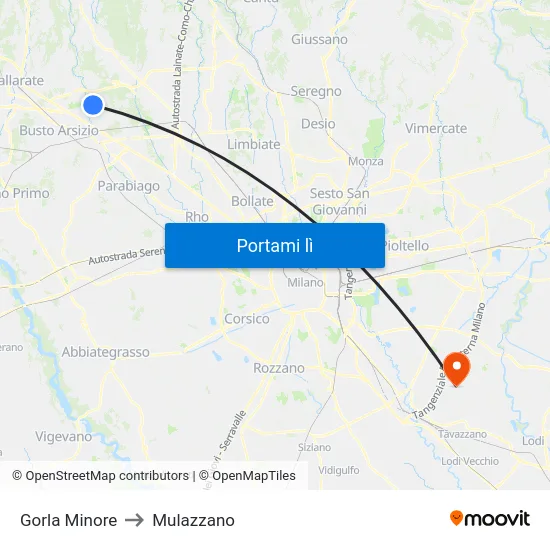 Gorla Minore to Mulazzano map