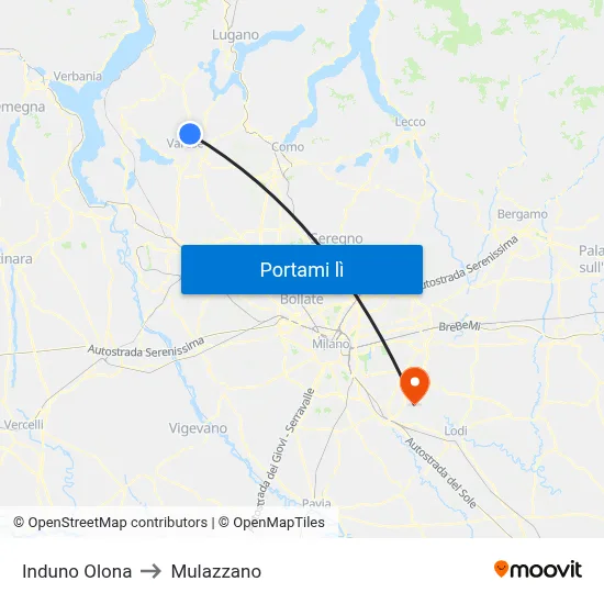 Induno Olona to Mulazzano map