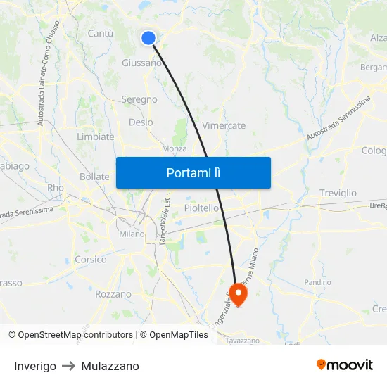 Inverigo to Mulazzano map