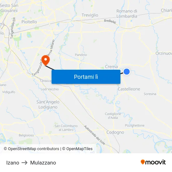 Izano to Mulazzano map