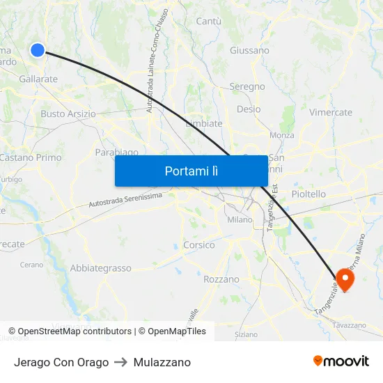 Jerago Con Orago to Mulazzano map