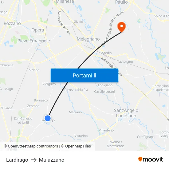 Lardirago to Mulazzano map