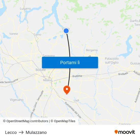 Lecco to Mulazzano map