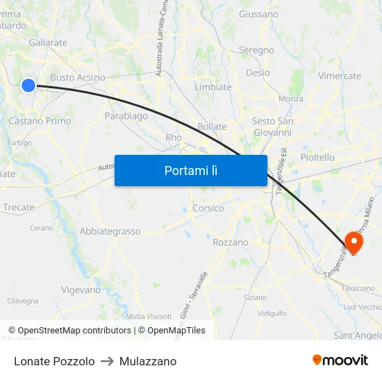 Lonate Pozzolo to Mulazzano map