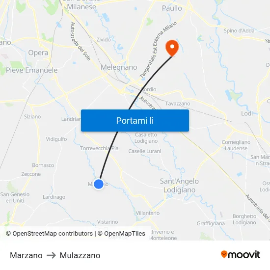 Marzano to Mulazzano map