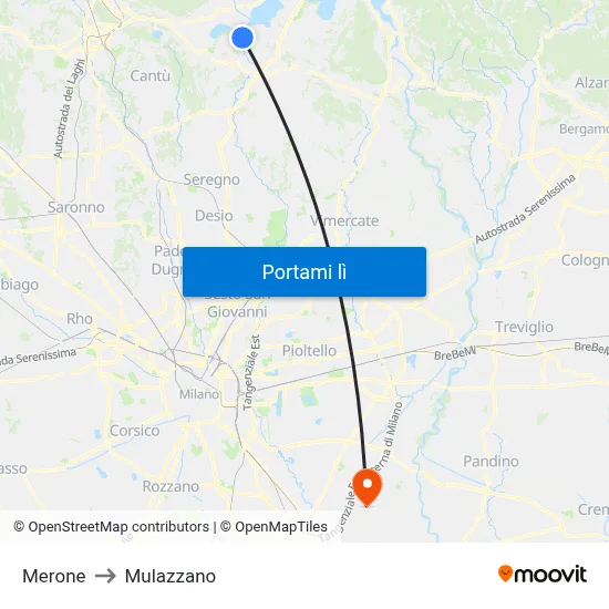 Merone to Mulazzano map