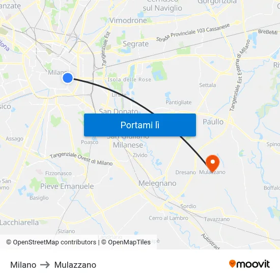Milano to Mulazzano map