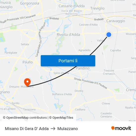 Misano Di Gera D' Adda to Mulazzano map