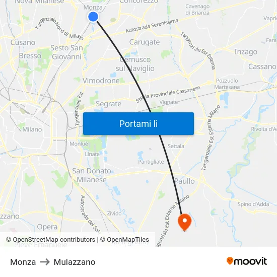 Monza to Mulazzano map