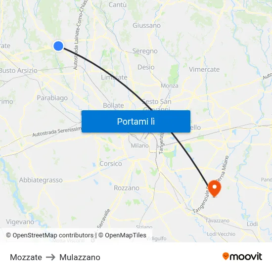 Mozzate to Mulazzano map