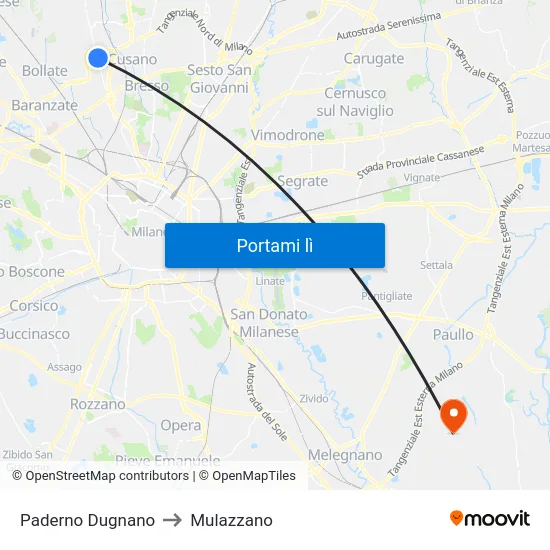 Paderno Dugnano to Mulazzano map