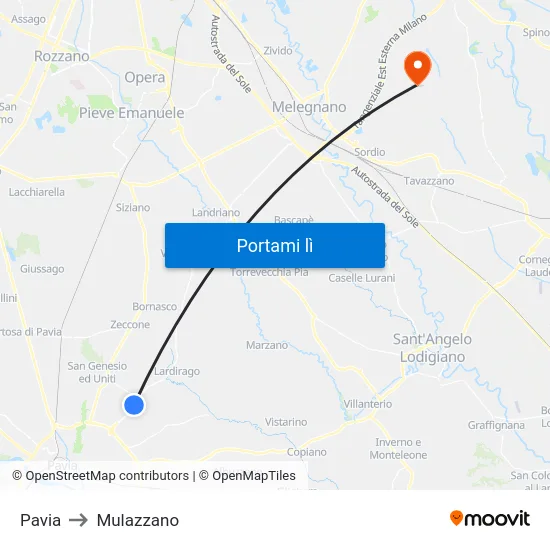 Pavia to Mulazzano map