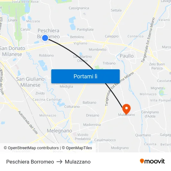 Peschiera Borromeo to Mulazzano map
