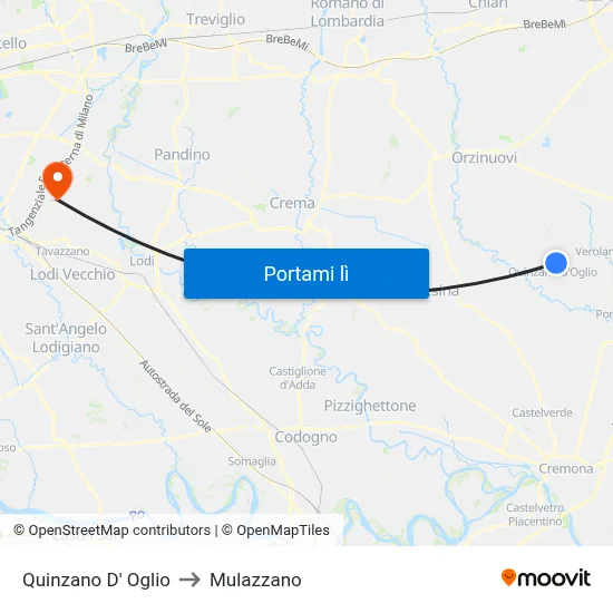 Quinzano D' Oglio to Mulazzano map
