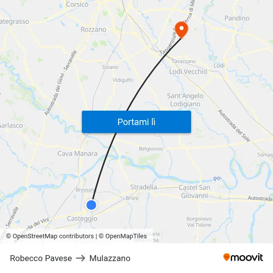 Robecco Pavese to Mulazzano map