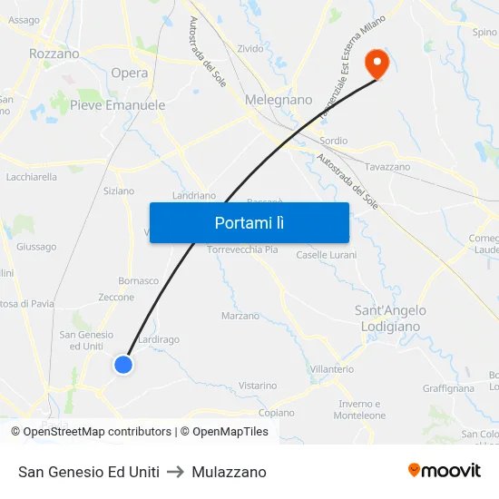 San Genesio Ed Uniti to Mulazzano map