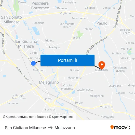 San Giuliano Milanese to Mulazzano map