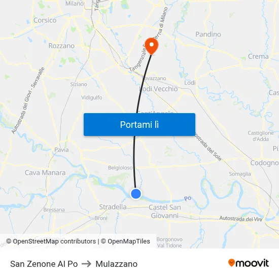 San Zenone Al Po to Mulazzano map