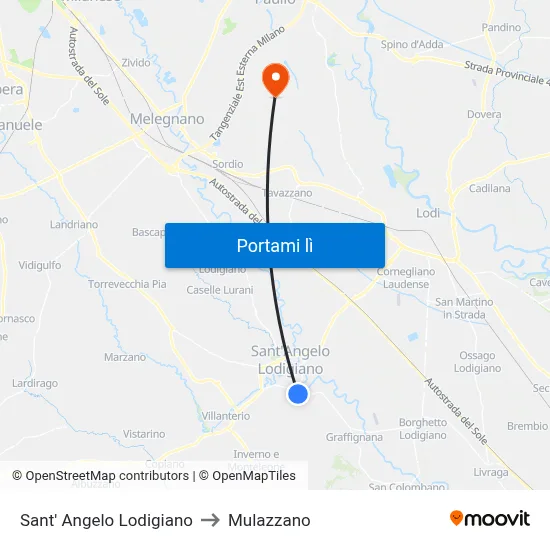 Sant' Angelo Lodigiano to Mulazzano map