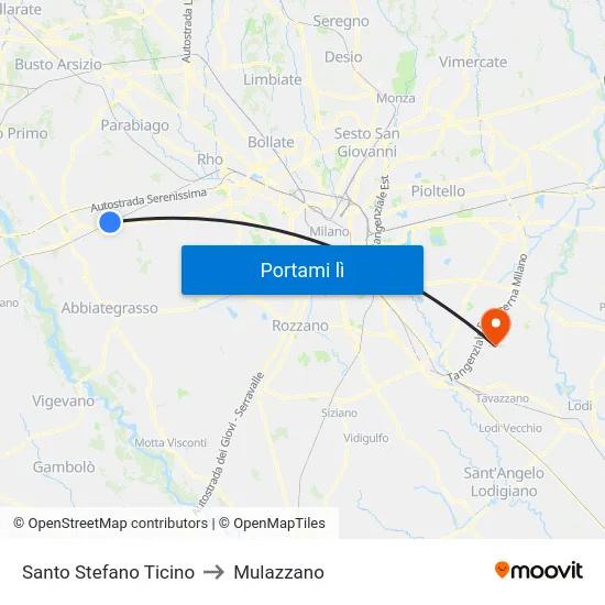 Santo Stefano Ticino to Mulazzano map