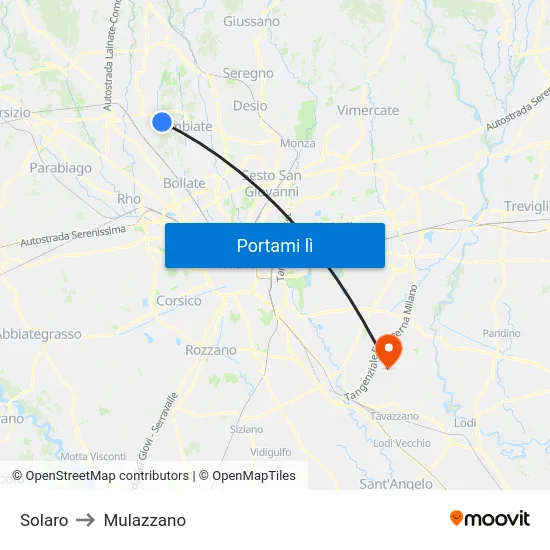 Solaro to Mulazzano map