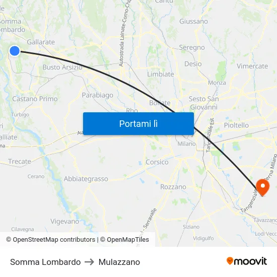Somma Lombardo to Mulazzano map