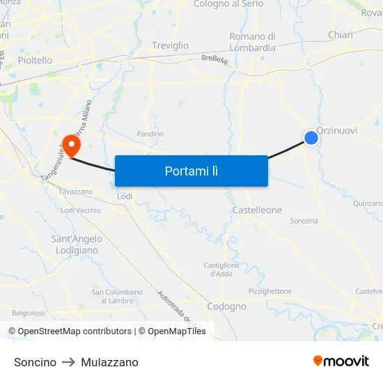 Soncino to Mulazzano map