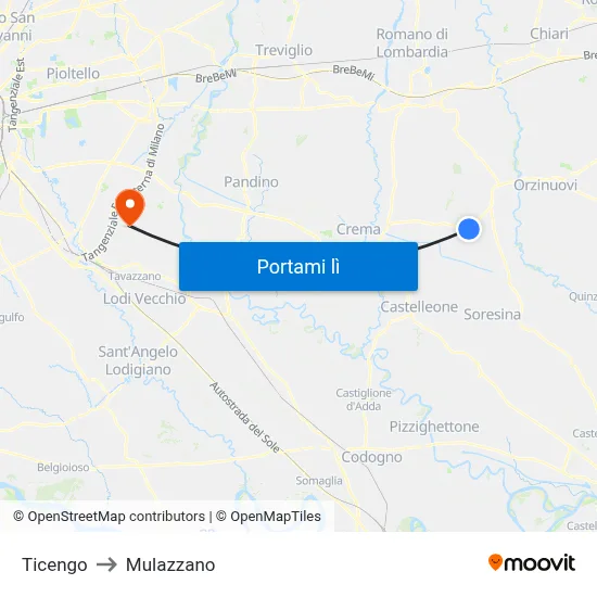 Ticengo to Mulazzano map