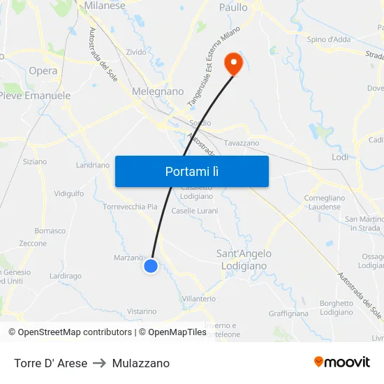 Torre D' Arese to Mulazzano map