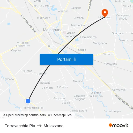 Torrevecchia Pia to Mulazzano map