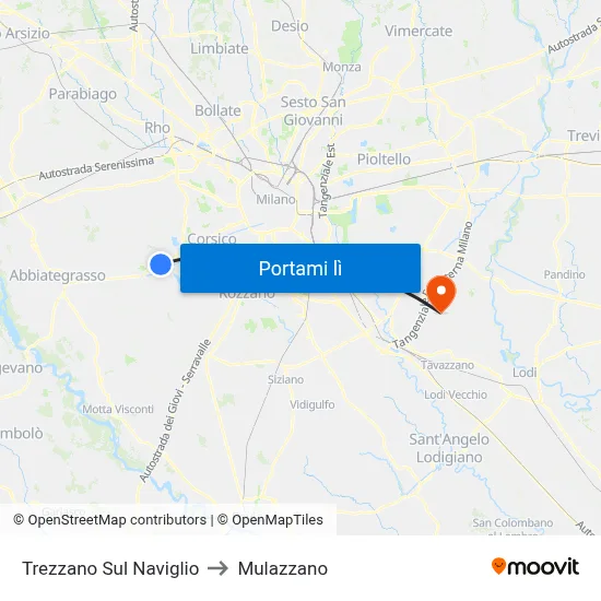 Trezzano Sul Naviglio to Mulazzano map