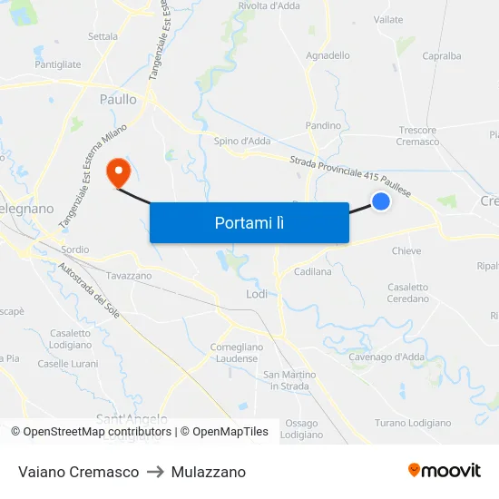 Vaiano Cremasco to Mulazzano map