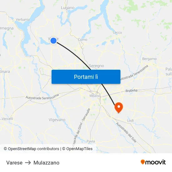 Varese to Mulazzano map