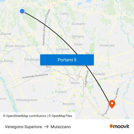 Venegono Superiore to Mulazzano map