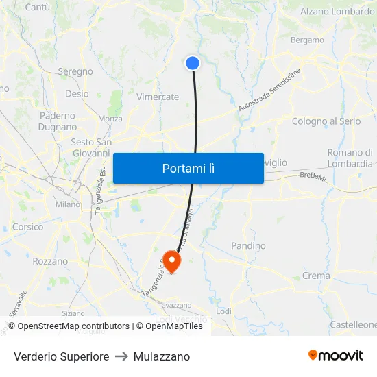 Verderio Superiore to Mulazzano map