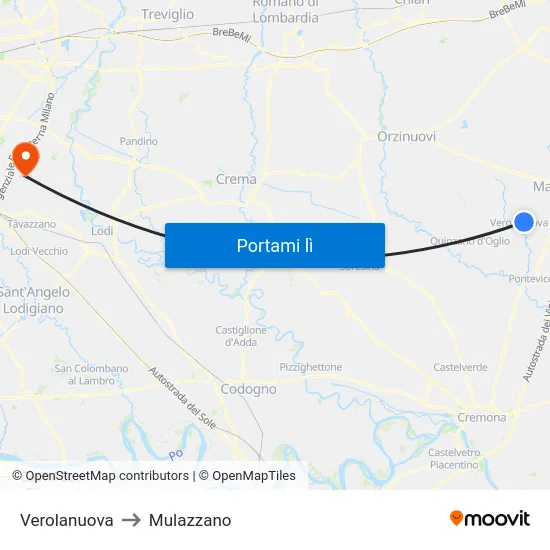 Verolanuova to Mulazzano map