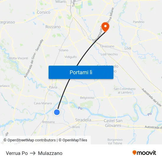 Verrua Po to Mulazzano map