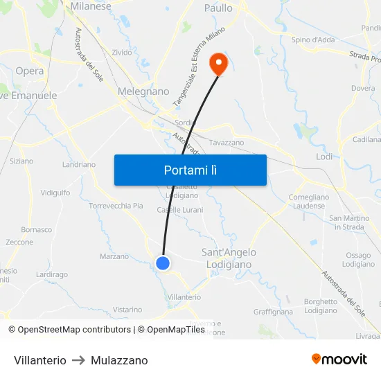 Villanterio to Mulazzano map