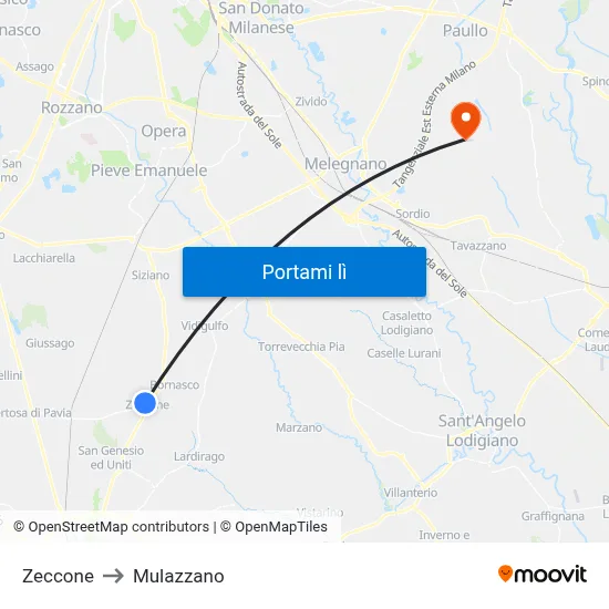 Zeccone to Mulazzano map