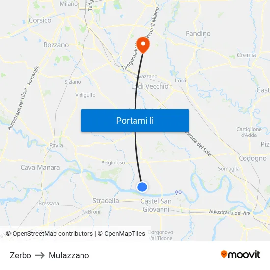 Zerbo to Mulazzano map