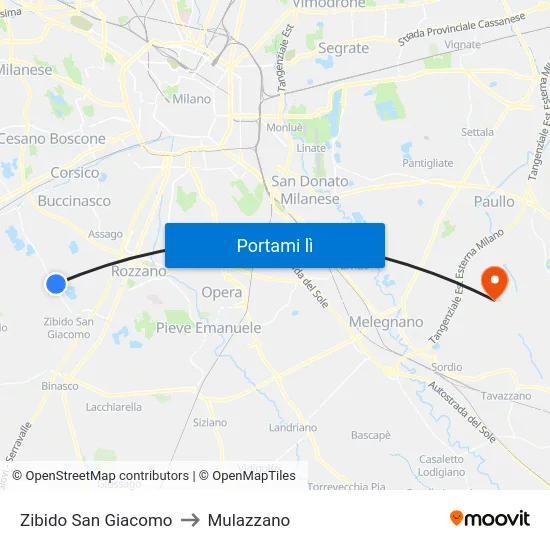 Zibido San Giacomo to Mulazzano map