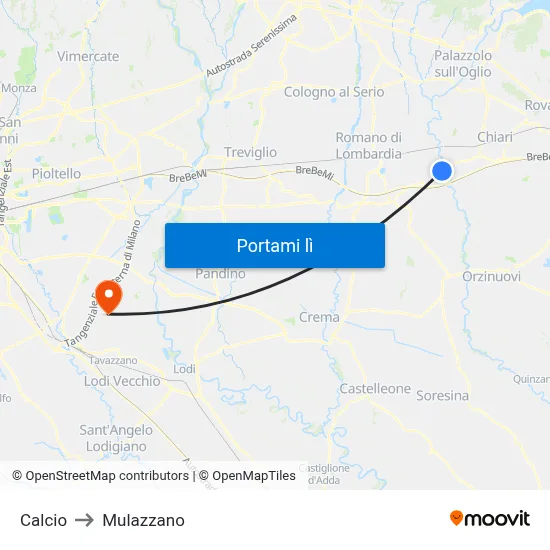 Calcio to Mulazzano map
